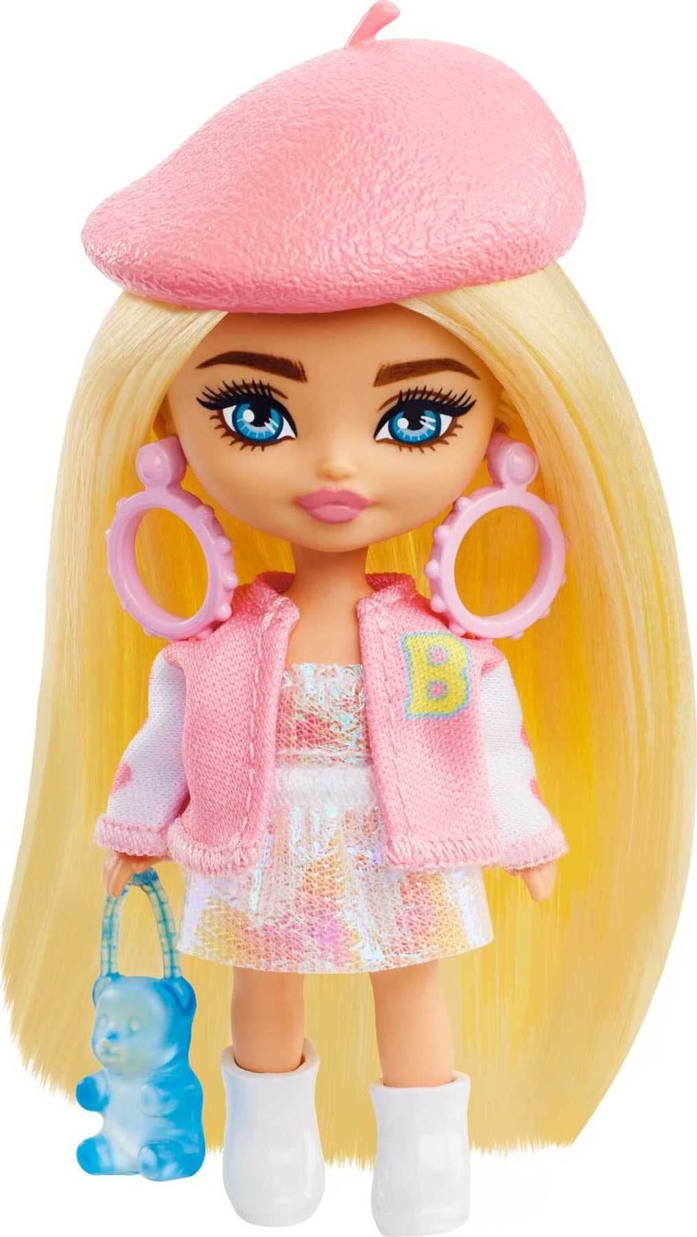 Barbie Extra Mini Minis Doll with Blonde Hair in a Beret, Varsity Jacket & Accessories