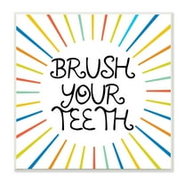Stupell Industries Kids' Brush Your Teeth Bathroom Rules Rainbow Stripes Typography Painting Unframed Art Print Wall Art, 12 x 12