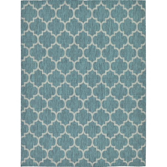 Unique Loom Trellis Collection Casual Moroccan Lattice Transitional Indoor and Outdoor Flatweave Area Rug, 9' x 12', Teal/Gray