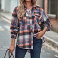 thumbnail image 6 of Feancey Women's Button Down Shirts Long Sleeve Plaid Shacket Lightweight Casual Gingham Shirt Dressy Trendy Going Out Blouses with Pockets Orange XL, 6 of 9