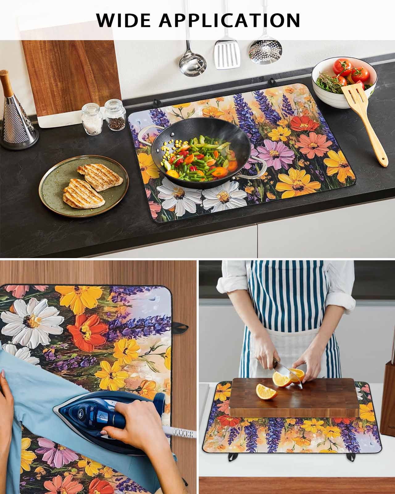 nqOlkjepod Large Induction Cooktop Protector Mat 36"x21", Colorful Flowers Stove Top Covers for Electric Stove, Modern Botanical Floral Oil Painting Stove Burner Cover Mats, Glass Top Stove Cover