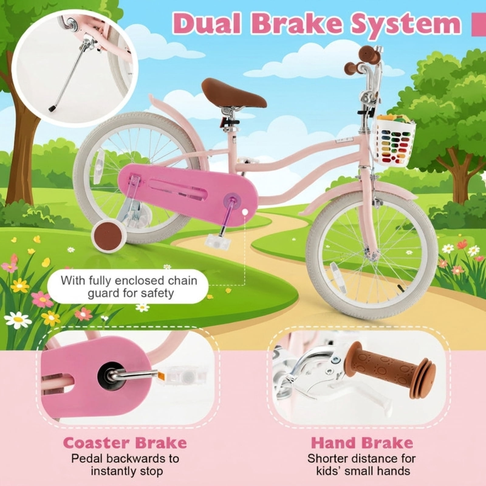 Redsmile Kids Bike 12 Inch with Training Wheels for Boys Girls Ages 3-4 Years, Toddler Bicycle with Adjustable Seat and Carbon Steel Frame, 99 lb Capacity Beginner Bike, Pink