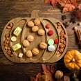 thumbnail image 5 of Sliner Fall Harvest Large Pumpkin Wooden Serving Platter 9x12 in Rustic Pumpkin Snack Fruit Meat Cheese Board Charcuterie Board Sectional Dish Plate for Thanksgiving(Walnut Color,Pine), 5 of 6