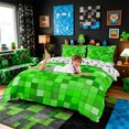 thumbnail image 4 of Meiyoeat Bright Green Pixelated Miners Duvet Cover King, Simple Square Tile Print King Bedding,3 Pieces,No Comforter, 4 of 6