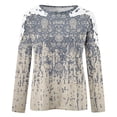 thumbnail image 5 of Women's O-Neck Lace Patchwork Tops Plus Size Long Sleeve Pullover Classic-Fit Hollow Out Gradient T-Shirts, 5 of 5