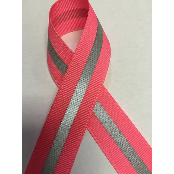 7/8" Neon Pink Reflective Grosgrain Ribbon with 3M Scotchlite Reflective Material (10 yards)