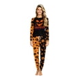 thumbnail image 2 of Halloween Family Matching Pajamas Set, Halloween Letter & Pumpkin Ghost Print Round Neck Long Sleeve PJs Set, 2 Pieces Cotton Loungewear, Black Orange Color Block Raglan Sleepwear, Women M, 2 of 7