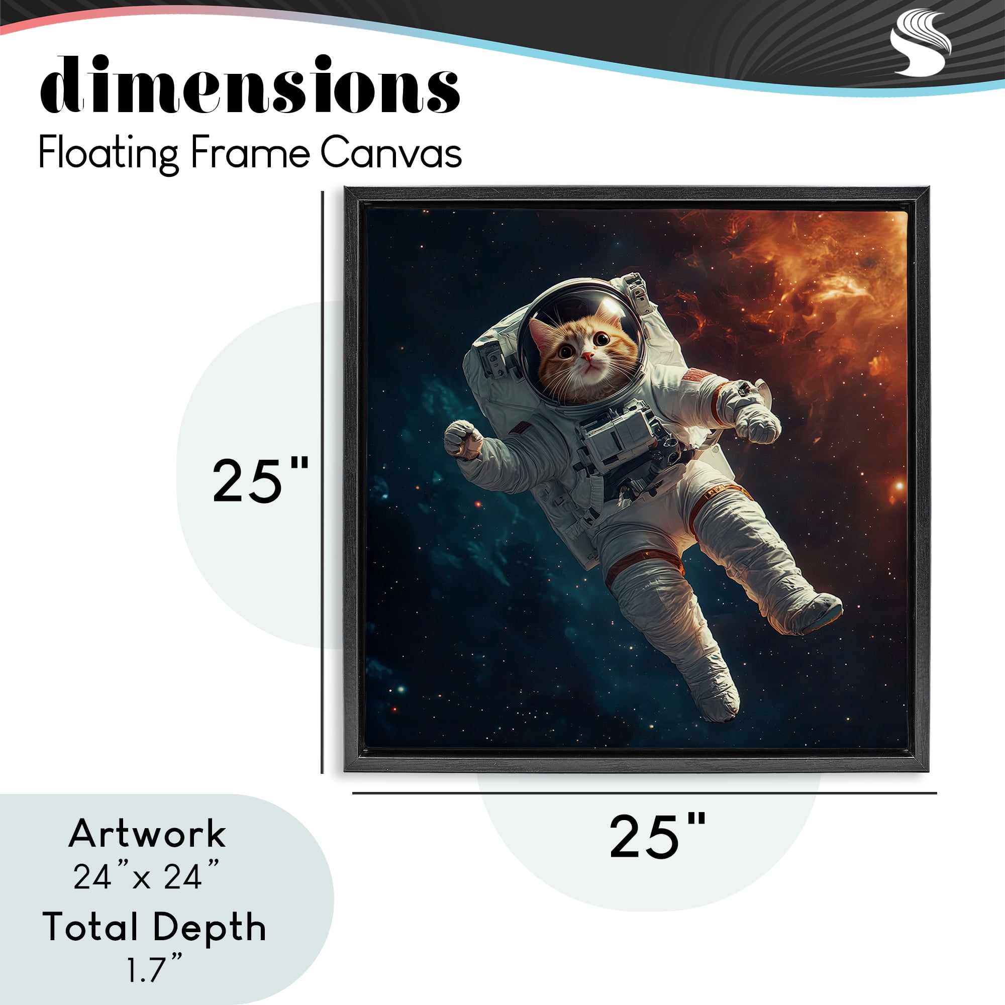 Interstellar Cat Astronaut Black Framed Floater Canvas Wall Art, design by Jim Baldwin