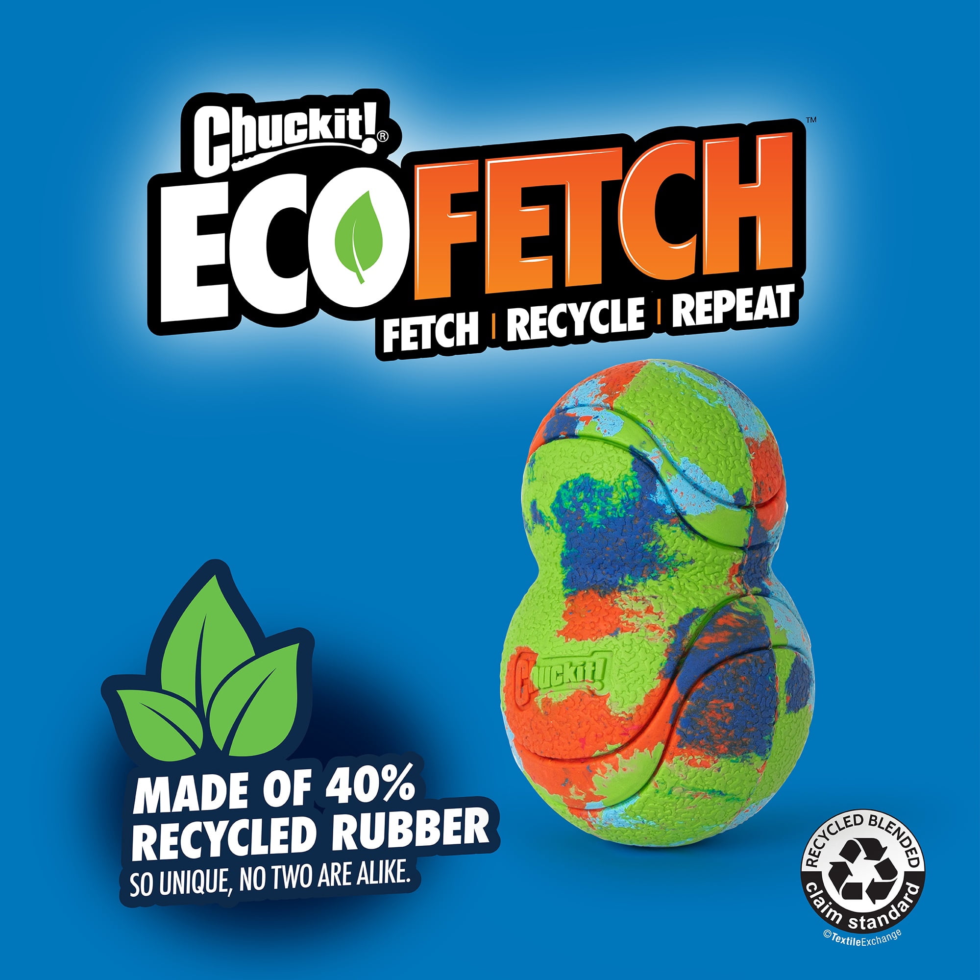 Chuckit! EcoFetch Tumbler Recycled Rubber Dog Ball Fetch Toy for Dogs, 6" for Small to Medium Pets, Pack of 1