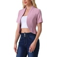 thumbnail image 4 of INSPIRE CHIC Women's Work Blazer Shawl Collarless Open Front Cropped Cardigan L Pink, 4 of 6