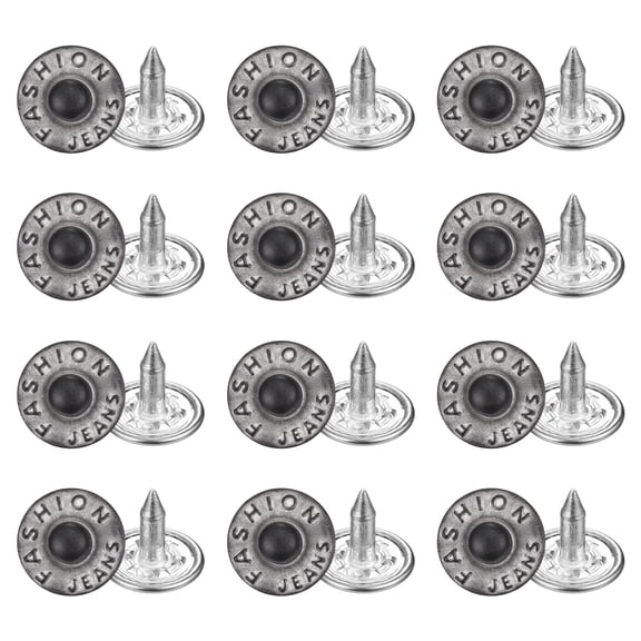 Uxcell 50 Sets Jean Rivets 8.5mm Metal Jeans Buttons Replacement Kit Universal No Sew Denim Fasteners Nipple Rivets Little Letter Style for Jeans Pants Jackets Bags Crafts, Bi-color Tin