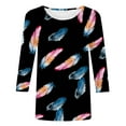 thumbnail image 3 of Ladies Fashion Casual Feather Print Sport Round Neck T Shirt Comfortable Casual Loose Sleeve T Shirt Medium Sleeve Turtle Neck Ladies Tee Shirt Women Workout Shirt Phrasing Shirt Womens Solid Color T, 3 of 3