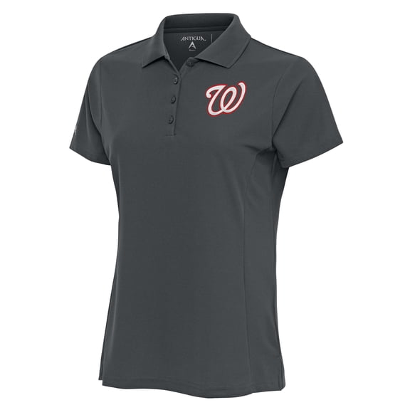 Women's Antigua Charcoal Washington Nationals Logo Legacy Pique Polo