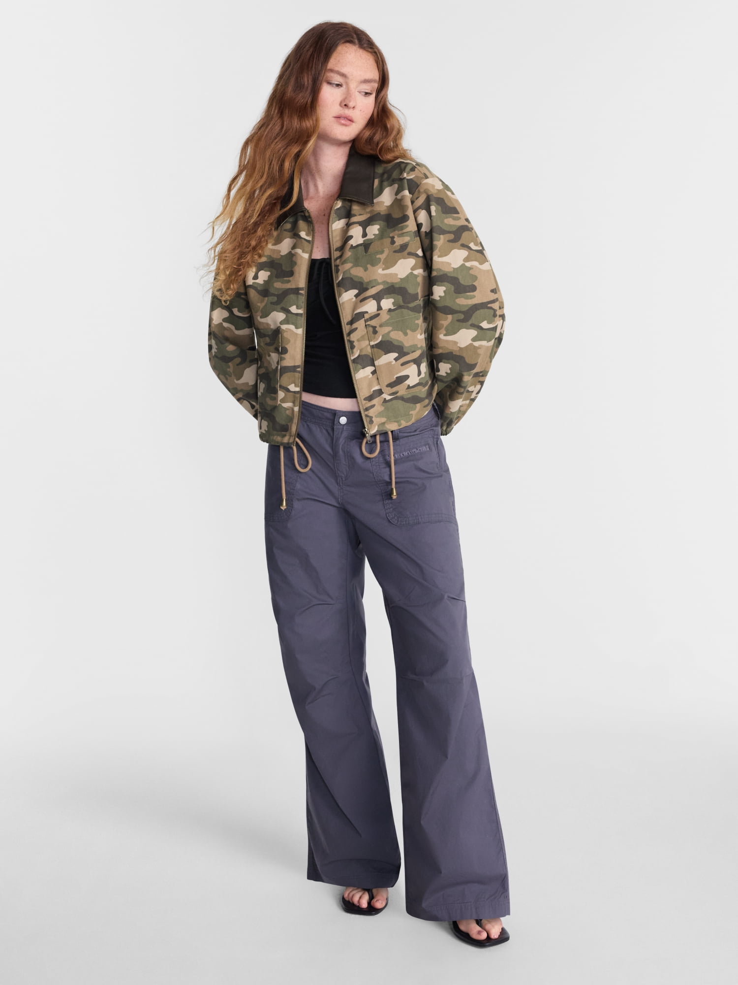 No Boundaries Cotton Twill Barn Jacket with Faux Leather Collar, Women's XXS-4X