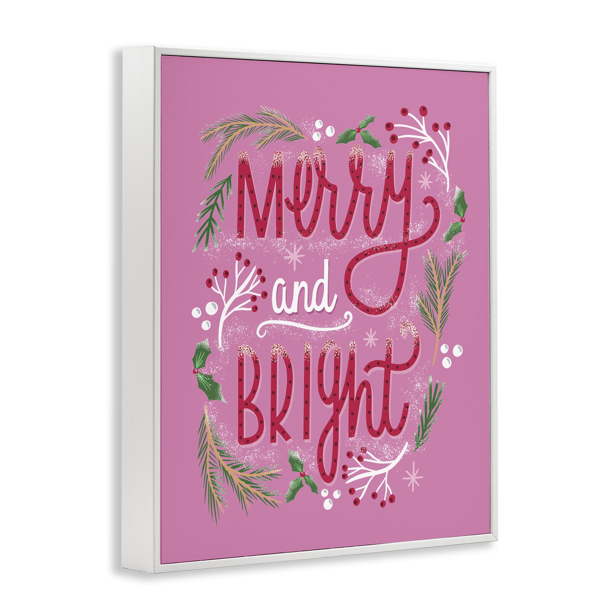 Stupell Industries Merry and Bright Pink Pine Holiday Painting White Framed Art Prints Wall Art, 11 x 14