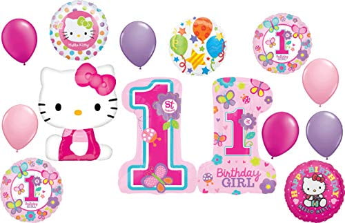 Pink Hello Kitty Happy Birthday Party Favor 5CT Foil Balloon Bouquet' 