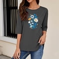 thumbnail image 5 of Charella Women's Floral Printed Tops Flower Graphic Tee Casual Crew Neck 3/4 Sleeve Shirts Loose Fit Clothes (S, Gray), 5 of 6