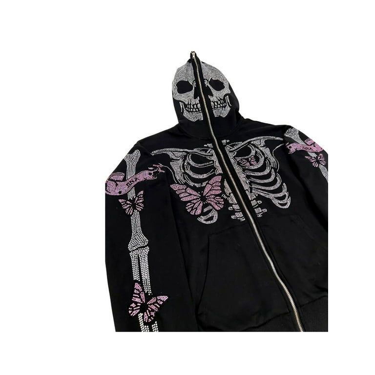 CenturyX Y2k Skeleton Full Zip Up Hoodies Over Face Women CenturyX Y2k Skeleton Full Zip Up Hoodies Over Face Women