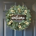 thumbnail image 2 of 20" Artificial Eucalyptus Wreath with Wood Welcome Sign - Spring Summer Farmhouse Wreath,White Berries Greenery Decor for Front Door,Porch,Window Indoor/Outdoor, 2 of 6