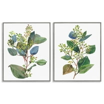 Stupell Industries Soft Eucalyptus Plant Ombre Leaves Botanical & Floral Painting Gray Framed Art Print Wall Art, 24 x 30, Set of 2