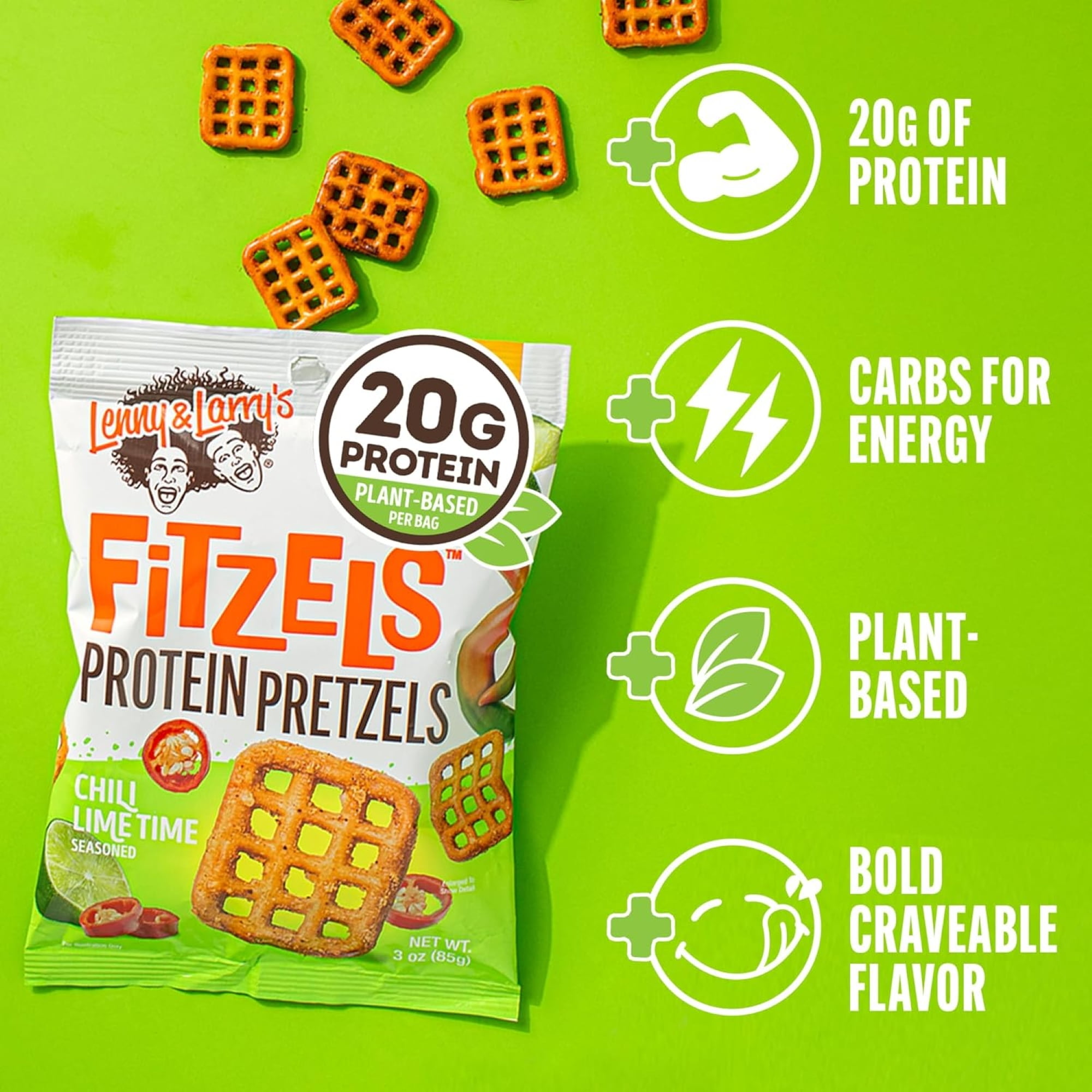 Lenny and Larry's Fitzels Protein Pretzels, Chili Lime, 20g Protein, 3 oz