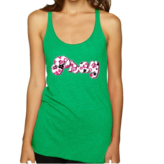 Wild Bobby Pray Bubble Letters Inspirational/Christian Women Tri-Blend Racerback Tank Top, Envy, X-Large