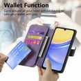 thumbnail image 2 of Wallet Case for Samsung Galaxy A15 Cash Credit Pocket Card Slots Holder Folio Flip Shockproof Full Coverage Detachable Magnetic Cover [Compatible with Magsafe] Kickstand, Purple, 2 of 10