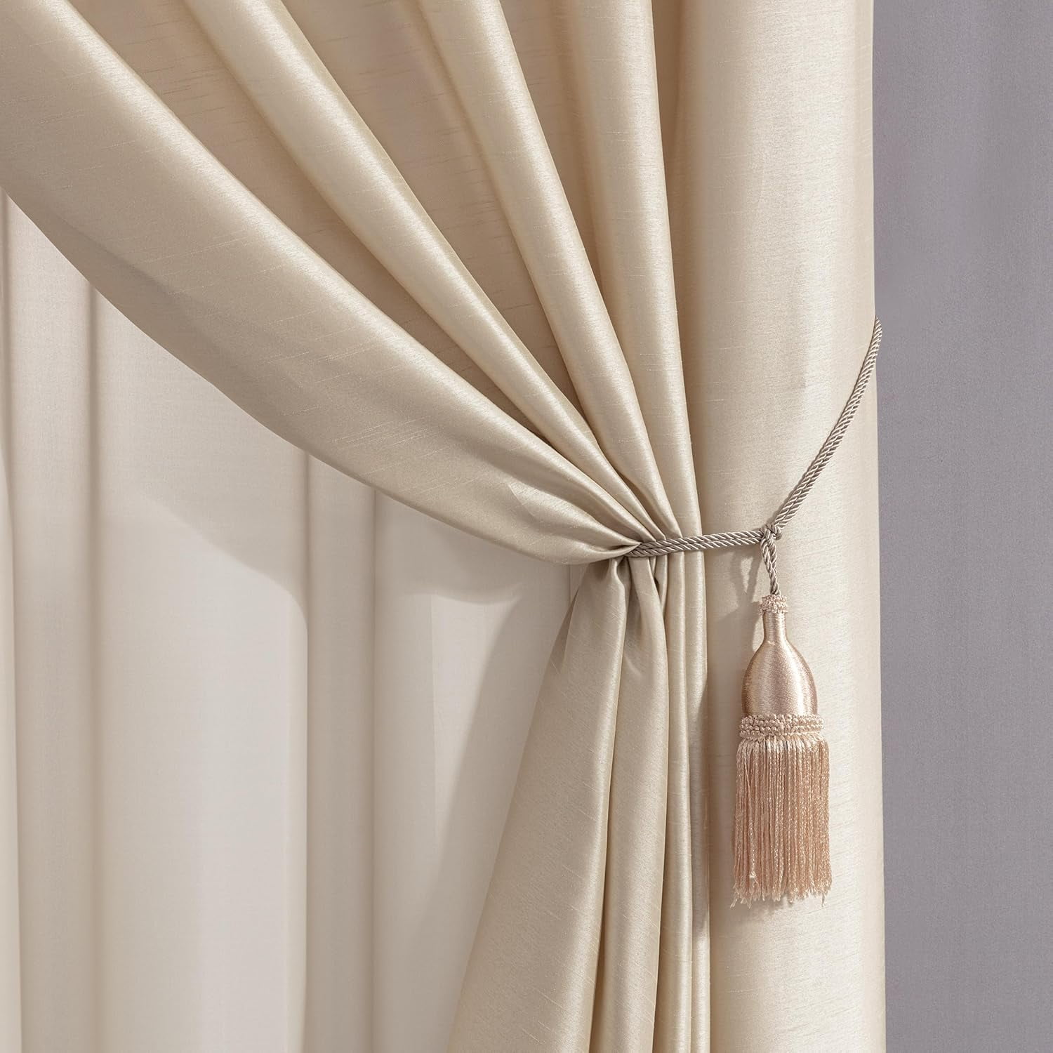 Chezmoi Collection Royal 4-Piece Jacquard Floral Window Curtain Set, Champagne