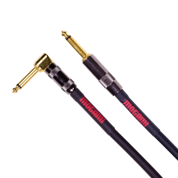 Mogami OD GTR-30R Overdrive Guitar Instrument Cable, 1/4" TS Male Plugs, Gold Contacts, Right Angle and Straight Connectors, 30 Foot