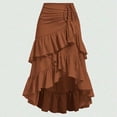 thumbnail image 5 of LWavelet Ruched Tiered Ruffled Asymmetrical Midi Skirt Women Daily Casual Flowy Stylish Bottoms Brown S, 5 of 5