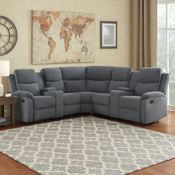 Sala esquinera Jacky reclinable de 6 plazas con consola y portavasos