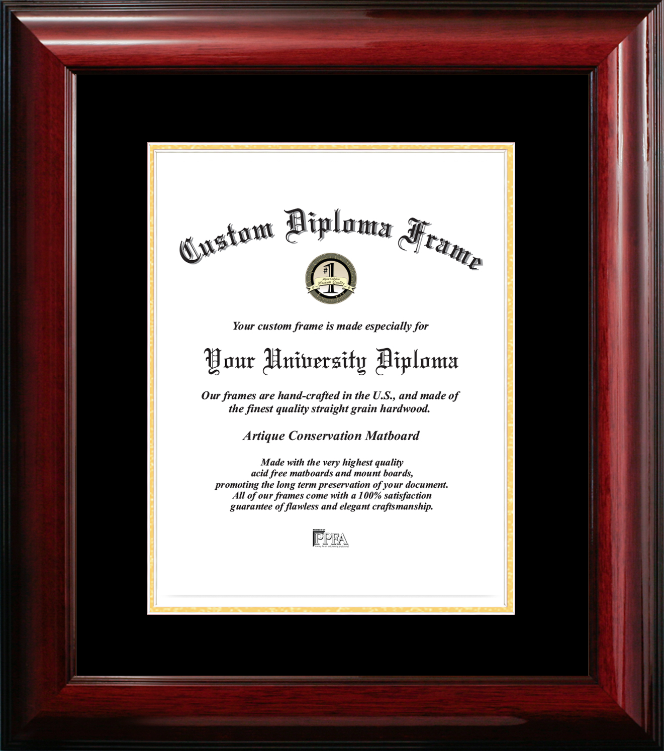 10x14 Classic Mahogany Certificate Frame with Black & Gold Mats