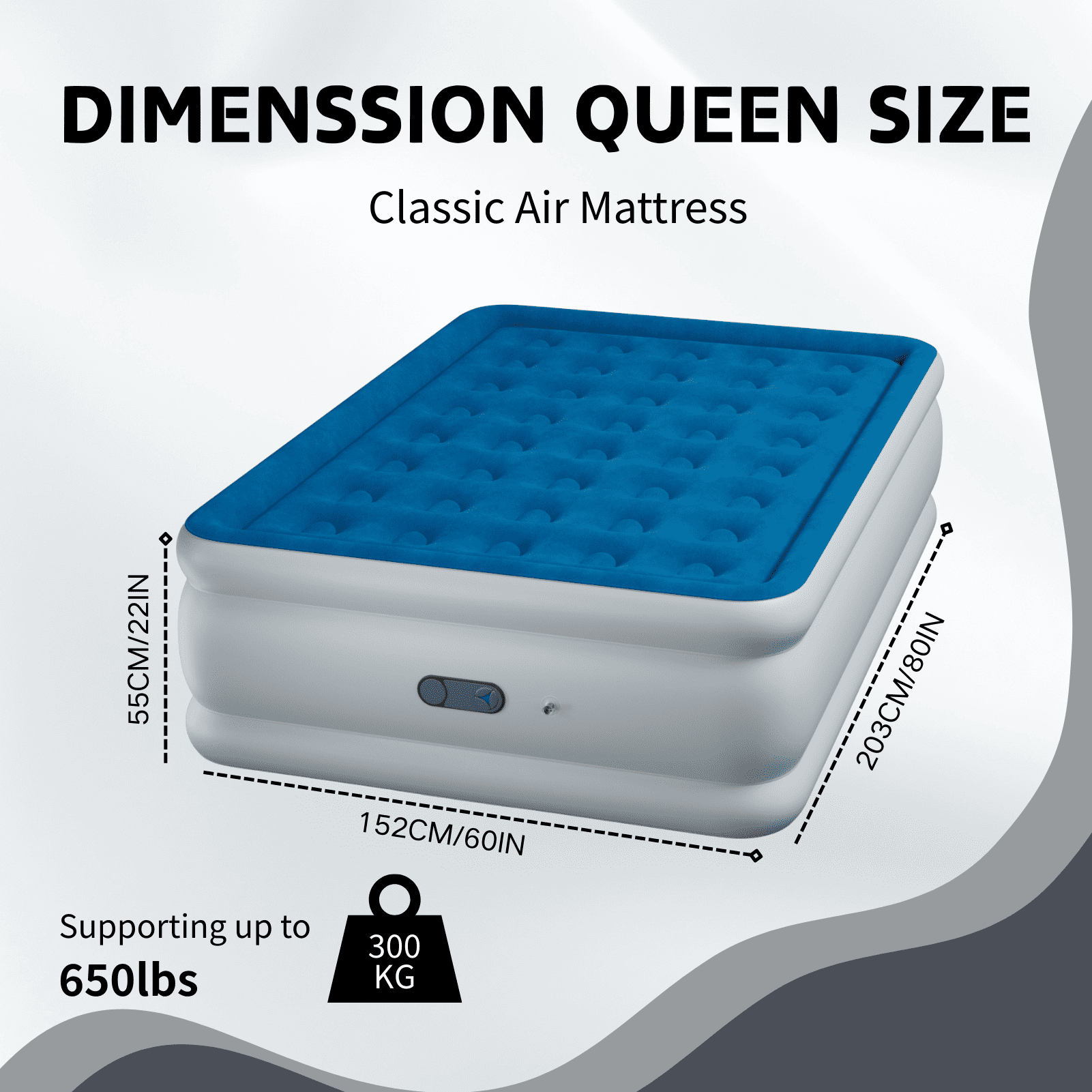 Queen 22" Top Flocking Air Mattress with Built-in Pump Raised Comfort,Fast Inflation/Deflation Foldable Portable Air Bed with Storage Bag for Home,Camping,Guests Blue