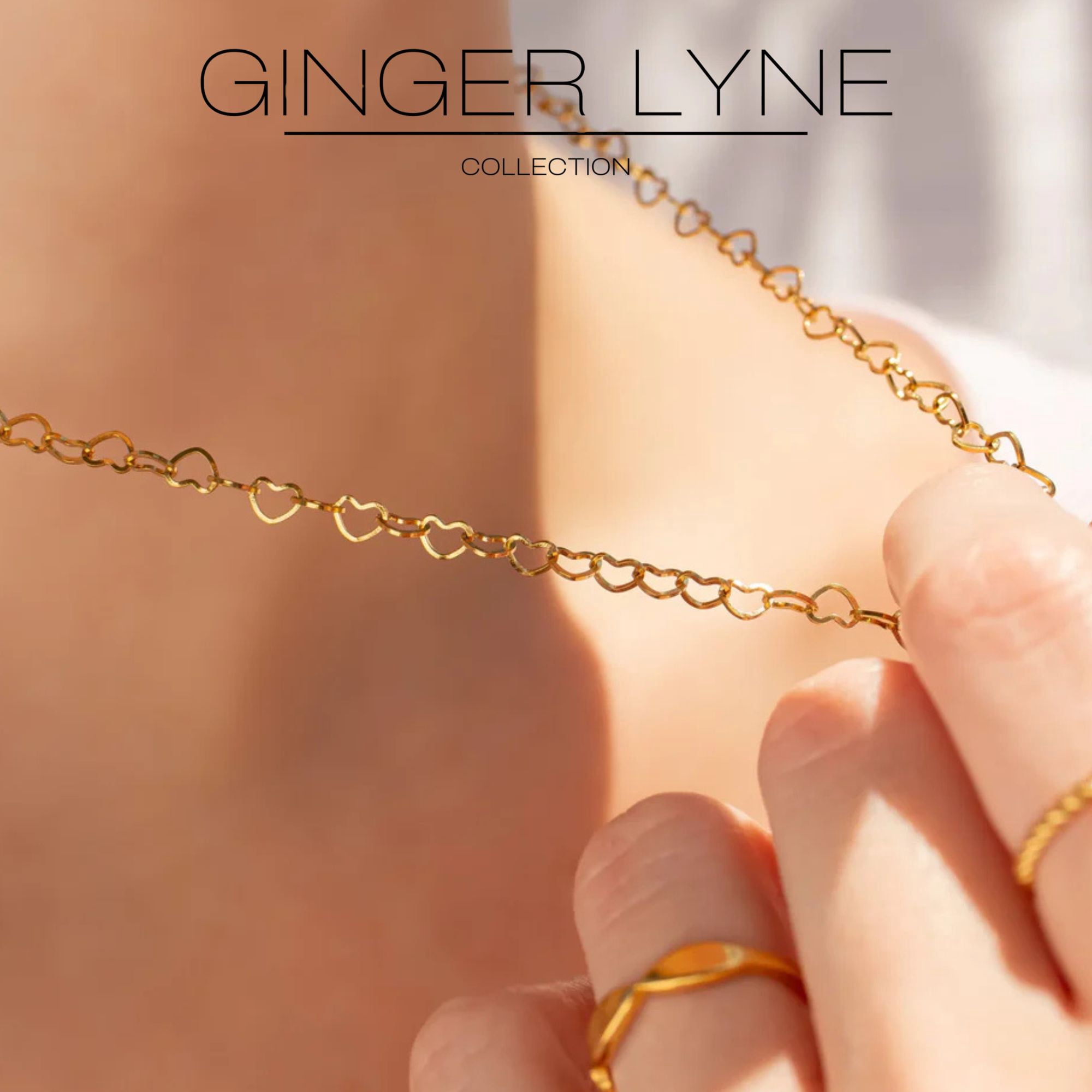 Heart Link Chain Necklace for Women 20 Inch 18K Gold PVD Plated Stainless Steel Ginger Lyne