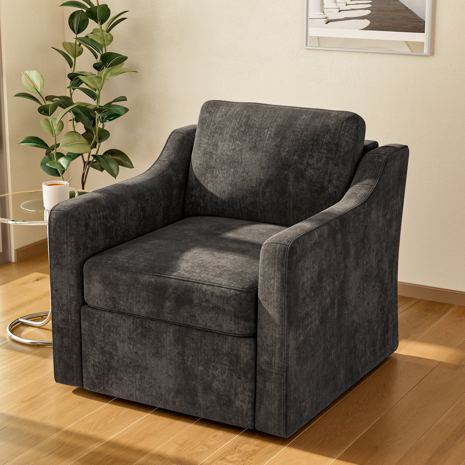 ZBOM 360° Swivel Modern Accent Chair Set of 2, Large Comfy Reading Chairs, Accent Square Single-seat Armchair Upholstered Sofa for Reading, Living Room, Bedroom, Black