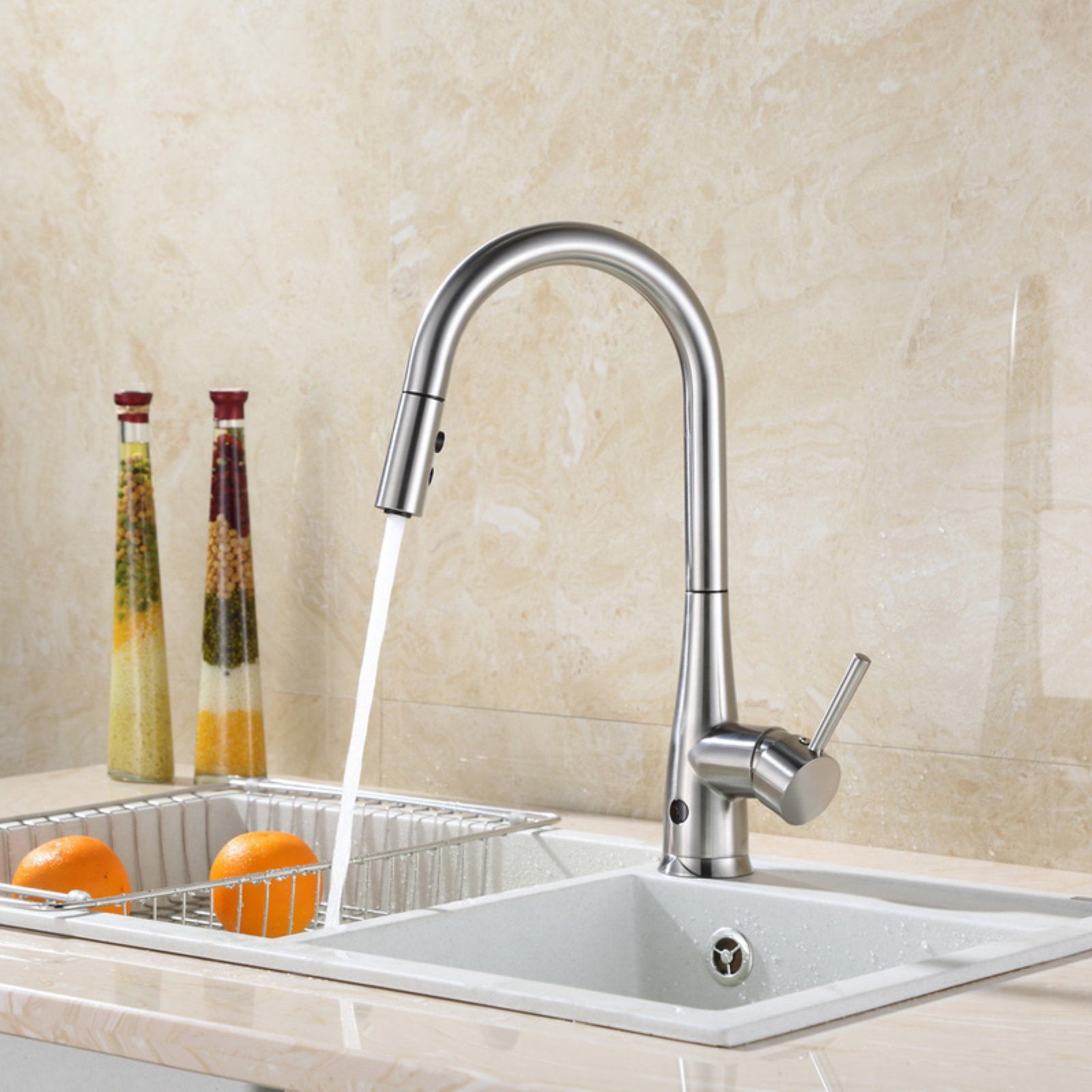 RUNFINE SingleHandle PullDown Sprayer With HandsFree Kitchen Faucet