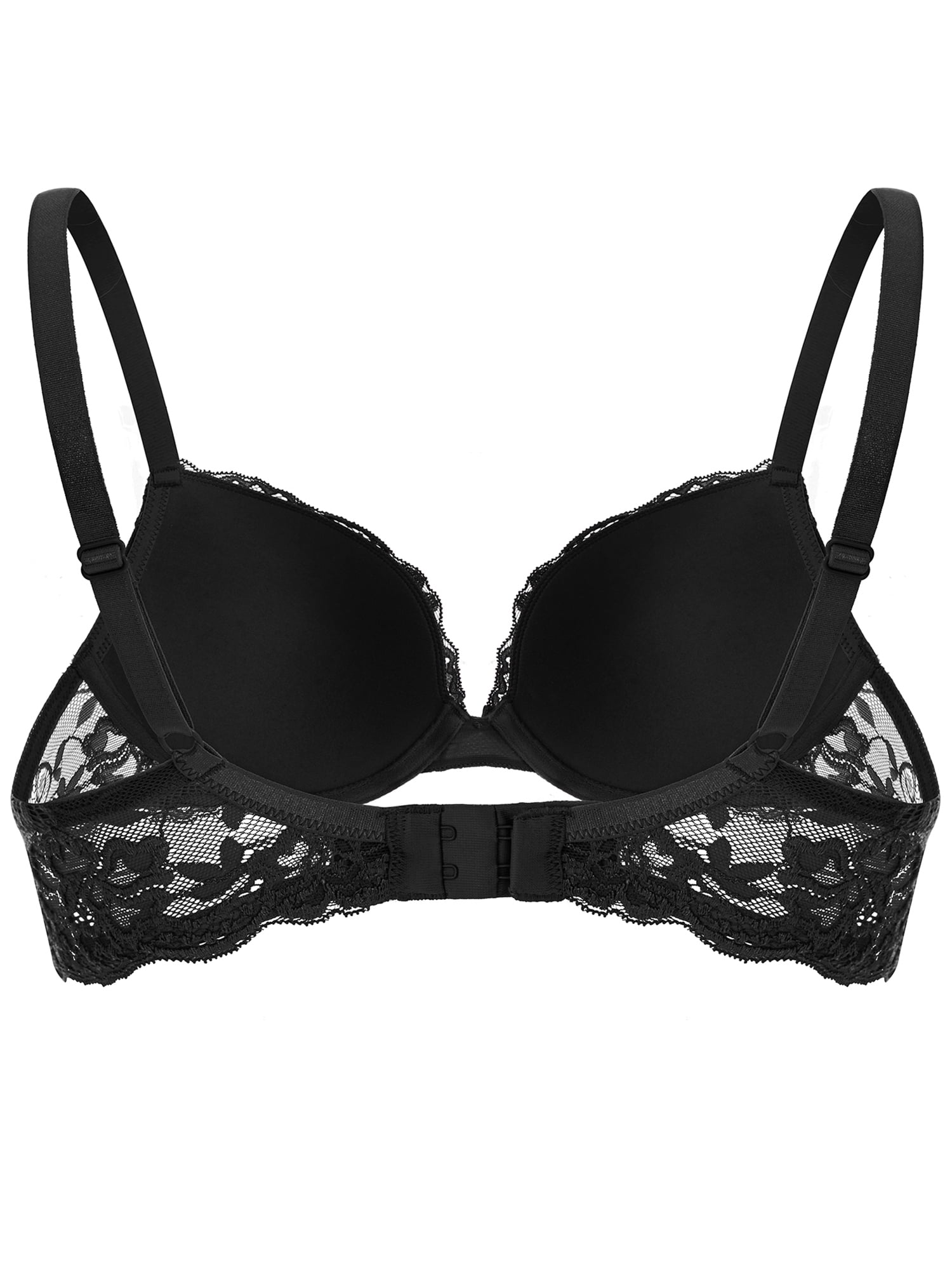 Deyllo Women's Lace Push Up Padded Plunge Add Cups Underwire Lift Up Bra,Black 38C
