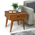 thumbnail image 1 of SIMPLIHOME Draper Table d'Appoint Rectangulaire en Bois Franc Massif de 22 Pouces de Large Style Milieu du Siècle Moderne en Brun Teck avec Rangement, 1 Tiroir, pour le Salon et la Chambre, 1 of 5