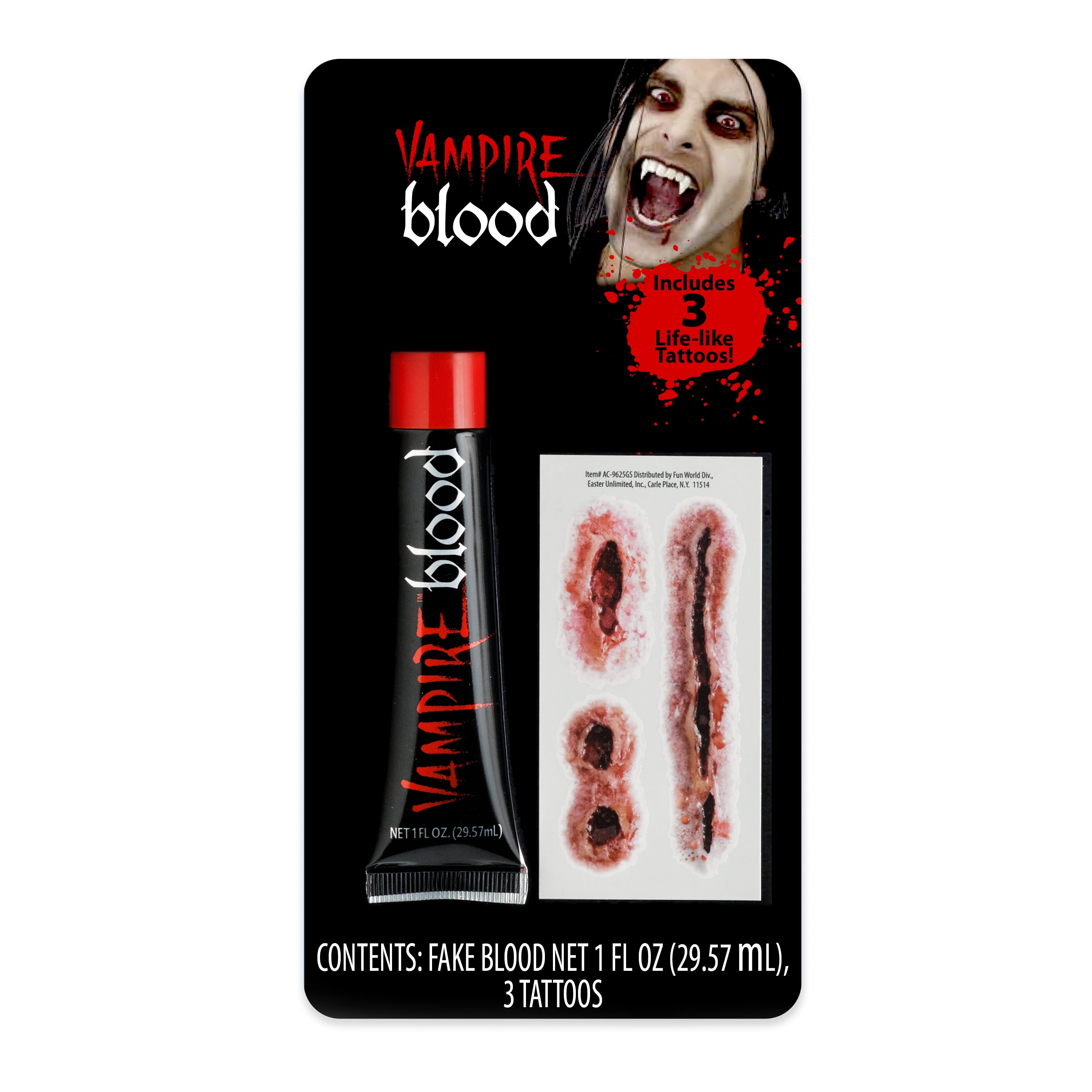 Fun World Halloween Costume Face Paint Makeup Tattoo Kit, Tube of Blood 1oz