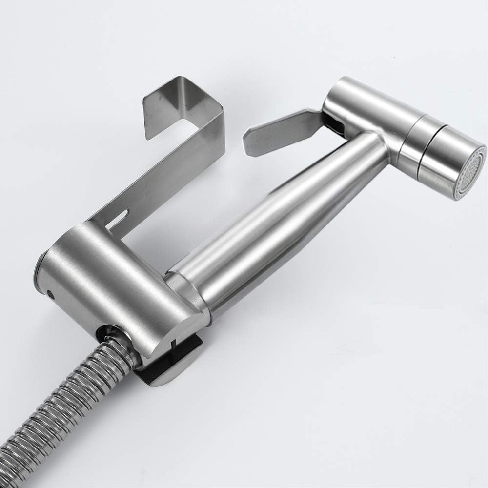 Bidet Sprayer with Single Cold Water Brushed 304 Stainless Steel Portable Cloth Diaper Washer Shower Sprayer Set Wall Mounted Bathroom Shower Bidet Tap for Personal Hygiene