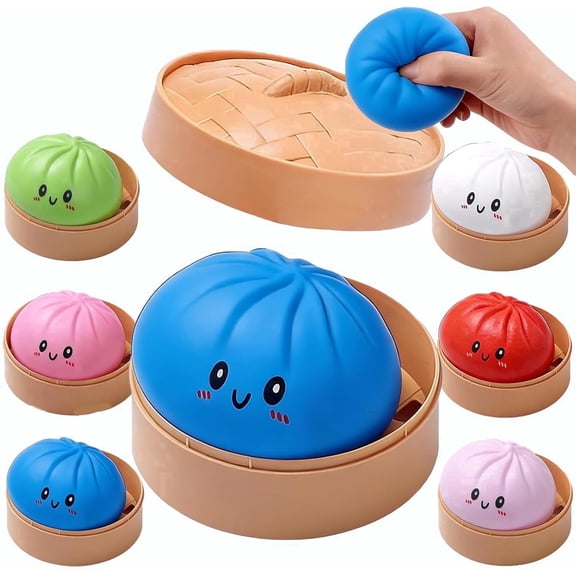 Giant Dumpling Squishies Toy 4 Inch, Soft Squeeze Bun Stress Relief Fidget, Rainbow Mystery Squishies Desk Toy