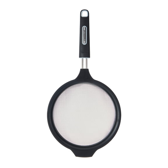 Farberware Soft Grips 7 in Stainless Steel Fine Mesh Strainer, Black with Slate Accents