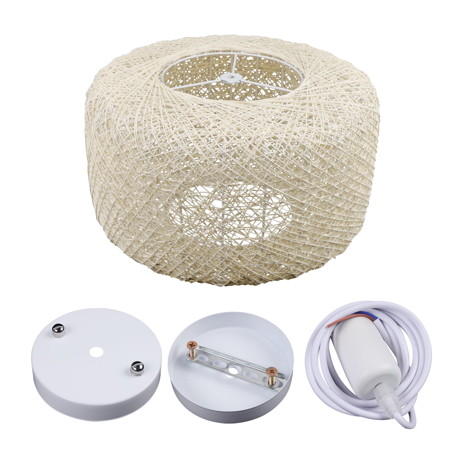 40cm/15.7" Wicker Rattan Shade Pendant Light Fixture Vintage Rustic Hanging Ceiling Lamp