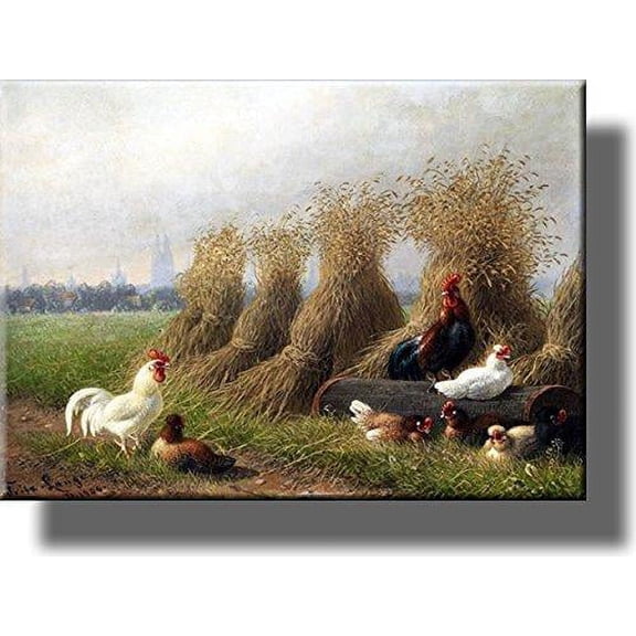 Chicken Beside Hay Picture on Stretched Canvas Wall Art Décor, Ready to Hang!