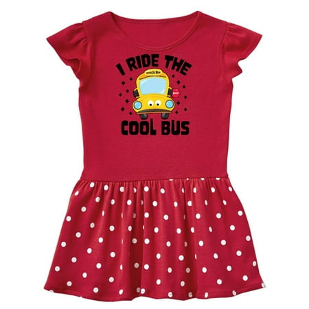 

Inktastic I Ride the Cool Bus with Yellow Bus Gift Toddler Girl Dress
