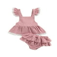 thumbnail image 1 of Baby Girl Dress Set Lace Hem Decor Ruffle Suspender Skirt Matching Elastic Waist Shorts Green 3-6 Months, 1 of 6