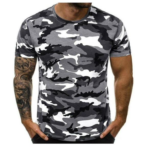 Zhensanguo Mens T-Shirts Camouflage Short Sleeve Casual Tops Crewneck Vintage Summer T-Shirts Army Green 3XL