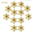 thumbnail image 3 of 12 Pack Gold Xmas Glitter Poinsettia 5.1 inch Artificial Flowers Christmas Tree Decorations Clearance Ornaments, 3 of 7