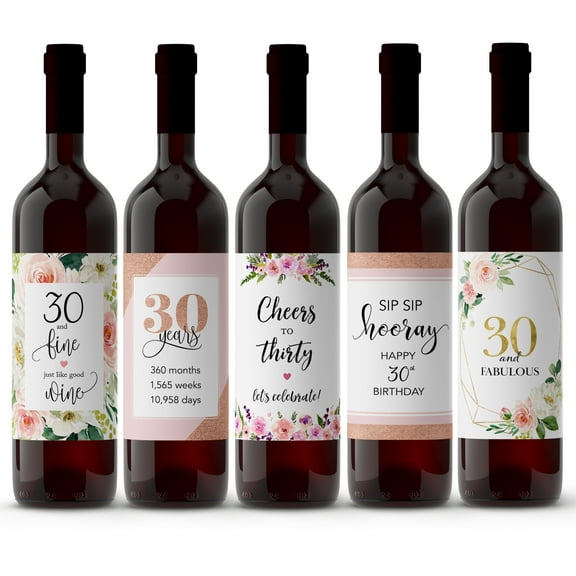 Set of 5 Wine Labels, 30th Birthday Gift, Chic Stickers, For Women, 30 and Fabulous, Wine Bottle Label, Gift Ideas, Party Gift, Alternative to birthday card A30BD-5P1