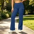 thumbnail image 4 of MMJ Cargo Pants for Women Flare Leg High Waist Fleece Lined with Pockets Stretch Casual Trousers Full Length Comfortable Warm Outdoor Hiking Travel, 4 of 8